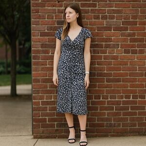 Lauren Ralph Lauren Dress‎ Womens 4 Black White Floral Ruched Sheath Knee Length